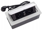 Gniazdo 230V 2x USB chowane w blat - Power Port  z przewodem i wtyczką srebrne