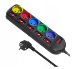 Listwa zasilająca 5 gniazd przedłużacz 2m.  z włącznikami