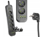 Listwa zasilająca 5x 230V 3x USB  1x USB-C przedłużacz 2m.  wyłącznik