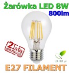 Żarówka LED 8W 230V E27 FILAMENT RETRO